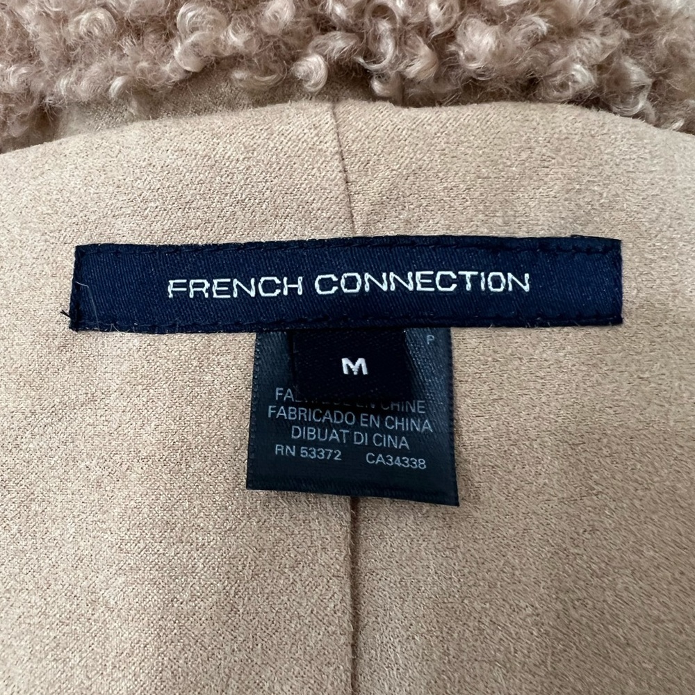 French Connection Tan Motorcycle Style Teddy Coat Size M - Picture 5 of 5